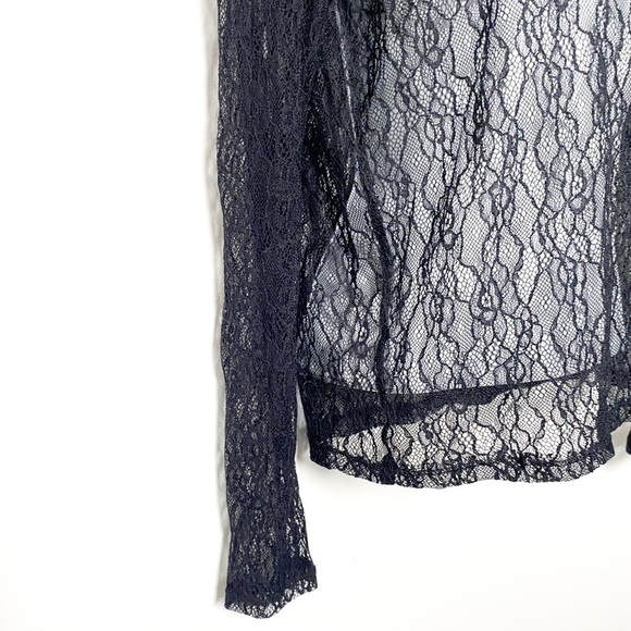 Y2K Mesh Black Long Floral Goth Sleeve Top - Picture 3 of 7